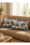 Navy Blue Duck Fabric French Villagers Patterned Decorative Throw Pillow Cover - Dowry Set of 2 - 3