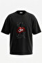 Red Lip Girl Gang Design Back Printed Cotton Black Oversize T-Shirt