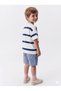 Boy's 100% Cotton Striped Fine Woven Elastic Waist Pocket Shorts Two-Piece Set [Navy Blue] - 4