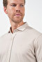 Beige Italian Collar Short Sleeve Pocketless Slim Fit Cotton Shirt 1004260158 - 4
