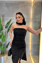 Double Fabric Strapless Pencil Dress with Shawl Detail - Black - 4