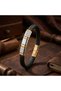 Yellow-White 316L Steel and Tube Mesh Men's Leather Bracelet - 21 cm - 3
