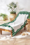 Modern Beach Towel with Striped Frame Detail - Green and White Minimalist Quick-Dry Microfiber Towel - 6