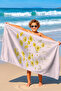 Yellow Floral Themed Beach Towel on Pink Background - Bohemian Pastel Floral Quick-Dry Microfiber Towel - 2