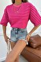 Off-Shoulder Striped Tshirt Pink - 3