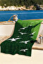 Green Beach Towel with Seagull Figure - Marine Nature Themed Modern Quick-Drying Microfiber Towel - 7