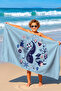 Children's Beach Towel with Sea Theme and Whale Figure - Marine Blue Cute Pool Quick-Drying Beach Cover - 2