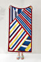 Striped Geometric Modern Beach Towel Coverlet - Marine Color Block Quick-Dry Microfiber Towel Coverlet