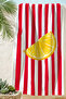 Lemon Themed Striped Beach Towel - Tropical Modern Red White Pool Sea Bath Seaside Coverlet - 4