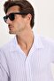 Men's relaxed fit short sleeve muslin shirt in blue stripes - 4