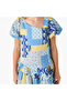 V-Neck Short Sleeves Dropwaist Dress with Patchwork Print and Ruffles - 4