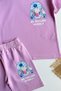 Girl's Stitch Printed Summer T-Shirt and Shorts Set Lilac - 5