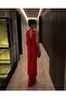 Red Strap Detailed Stoned Glittering Long Evening Dress 583417 - 3