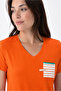 Organic Cotton Orange Striped Shorts V-Neck Women's Pajama Set - 2