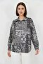 Women's Oversize Patterned Satin Anthracite Shirt - 3