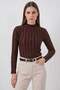 Women's High Collar Textured Brown Blouse - 5