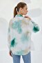 Women's Belted Draped Oversized Patterned Satin Green Ecru Shirt - 6