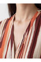 Mixed V-Neck Striped Belted Dress - 3