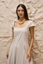 Cream Square Neck Short Sleeve Flowy Linen Dress - 4