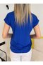 Blue v-neck soft textured t-shirt - 4