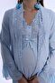 Pregnancy and Postpartum Nursing Pajama Set with Dressing Gown Effortt - Blue - 7