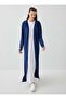 Hooded Zippered Sports Cap / Overcoat - Navy Blue - - 3