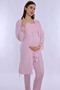 Adjustable Waist Elasticated Maternity Pajama Set with Dressing Gown Effortt - Pink - 5