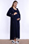 Adjustable Waist Elastic Maternity Set with Breastfeeding Feature Effortt - Navy Blue - 8