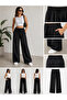 Pera Beli Elastic Waist Wide Leg Comfortable Fit Linen Trousers Black