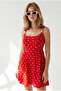 Women's Red Strap Bowknot Side Zipper Polka Dot Mini Dress Elb-19002680