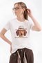 Women's Bag Accessory Detailed Front Dog Print Design Tshirt - 5