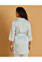 Women Blue Satin Robe With Lace Detail - 3