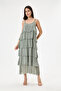Khaki Italian Layered Adjustable Strap Lined Long Silk Dress 38 - 44 Size - 2