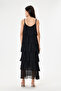 Black Italian Layered Adjustable Strap Lined Long Silk Dress 38 - 44 Size - 5