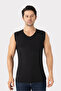 Men's Black V-Neck Sleeveless T-Shirt Undershirt Cotton Lycra Flexible and Soft Fabric - 2
