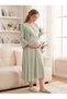 New Season Green Summer Dress with Breastfeeding Feature, Full Length, 100% Cotton, Flounce Sleeves, Maternity Nightgown Set - 2