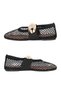 Velon Women's Brown Mesh Knitted Ballerinas with Gold Metal Buckle and Elastic Band Flat Summer Shoes Ballerinas - 2