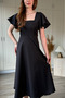 Elegant Midi Flared Black Dress with Ruffle Detail on the Sleeve - 3