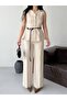 Women's Buttoned Belted Vest and Palazzo Pants Two-Piece Set - 7