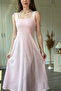 Elegant Square Neck Midi Flared Pink Dress with Straps - 6