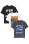 Printed Black - White - Anthracite 3-Piece Children's T-Shirt 100% Cotton Short Sleeve Knitted Crew Neck - 2