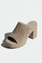 Qesvia Women's Suede Thick Wood Pattern Open-Front Thick Heeled Slippers 9 cm - 4