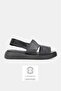 Women's Black Genuine Leather Strappy Flat Sole Daily Sandals