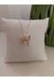 Zircon Stone Enamel Pearl Detailed Butterfly Steel Women's Necklace - 2