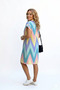 Women's Polo Neck Geometric Patterned Sleeve Drawstring Detailed Linen Dress - 7