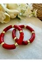 Red Marble Patterned Gold Beaded Acrylic Elastic Bracelet - 4