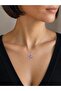 Pink Stone Snowflake Necklace Silver Color Zircon Stone Elegant Women's Necklace