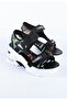 Women's Wedge Air Sole Velcro Strap Sequined Sandals Black - 2