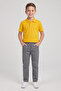 Boy's Bright Yellow Short Sleeve Polo Collar T-Shirt Gray Ribbed Waist Canvas School Pants Bottom - Top Set School Outfit - 2