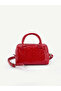 Patterned Red Patent Leather Shk184 Faux Leather, Single Compartment with Zipper, Strap, Hand, Arm and Shoulder Bag - 6